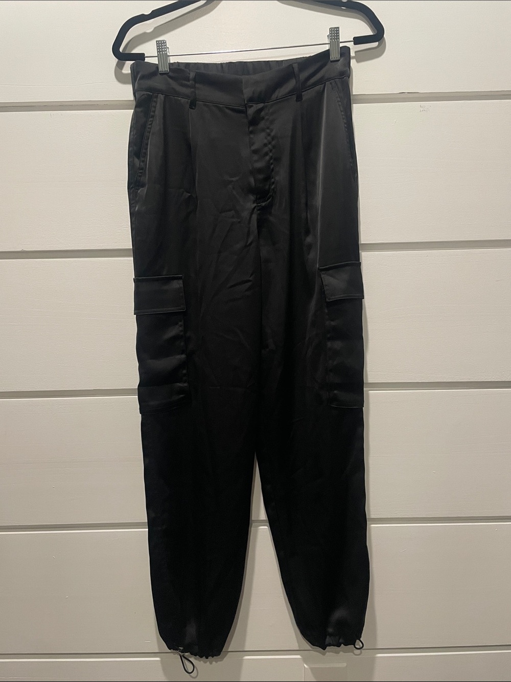 Garage Black Women's Satin Cargo Joggers with Drawcord Hems